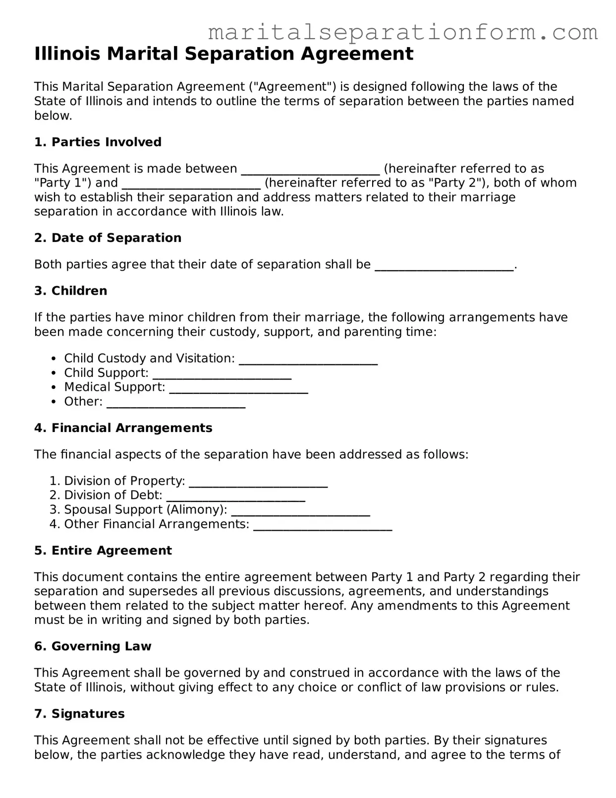 Free  Marital Separation Agreement Form for Illinois